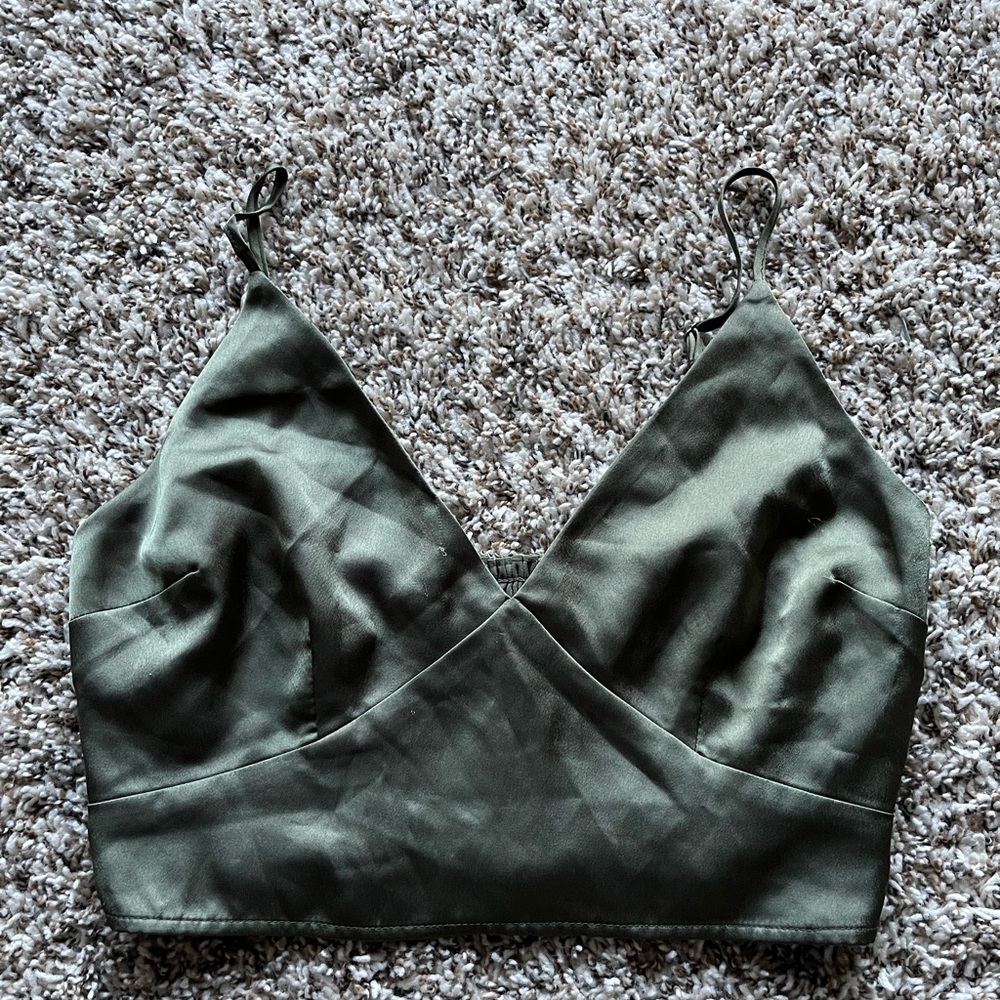 Abercrombie & Fitch green silky crop top